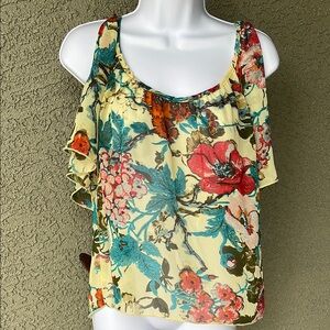 No.033 Yellow cold shoulder floral Tank Top size small